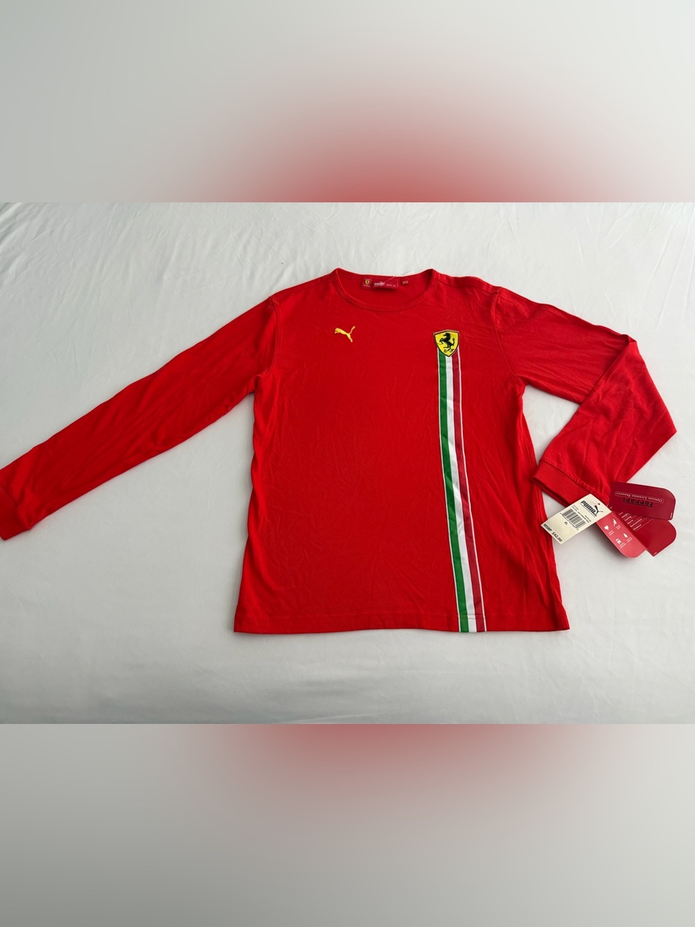 PUMA FERRARI LONG SLEEVE RED TEE 100% COTTON BOYS SIZE EXTRA LARGE NWT $42